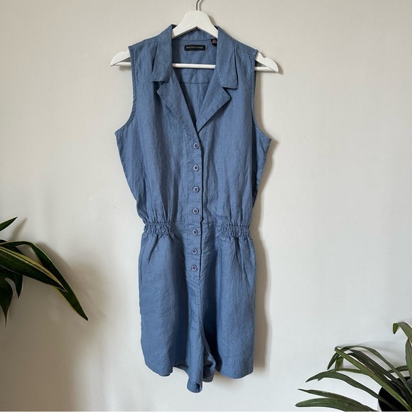 Saks Fifth Avenue Linen Chambray Sleeveless Blue Romper Size M - Picture 3 of 9